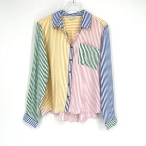 Beach Lunch Lounge Top Womens‎ L Striped Colorblock Pastel Preppy Anthropologie